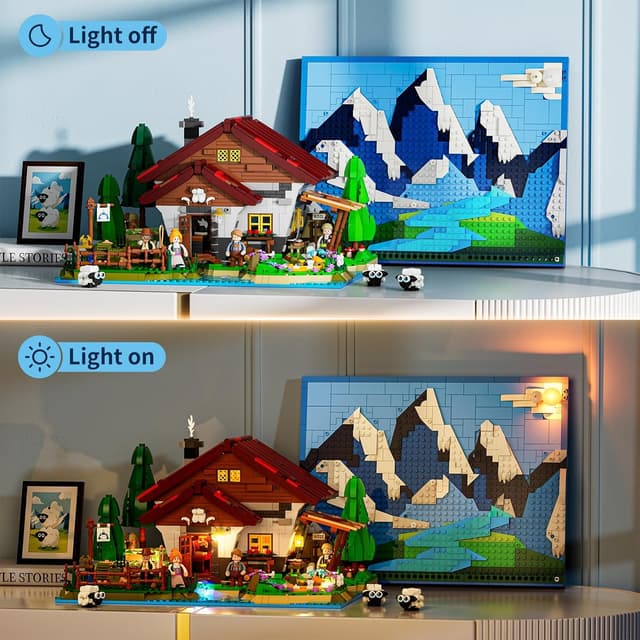 Detalle de Lumibricks Schäferhütte Alpenhof Klemmbausteine Set (2265 Teile) mit LED & 3D-Hintergrund