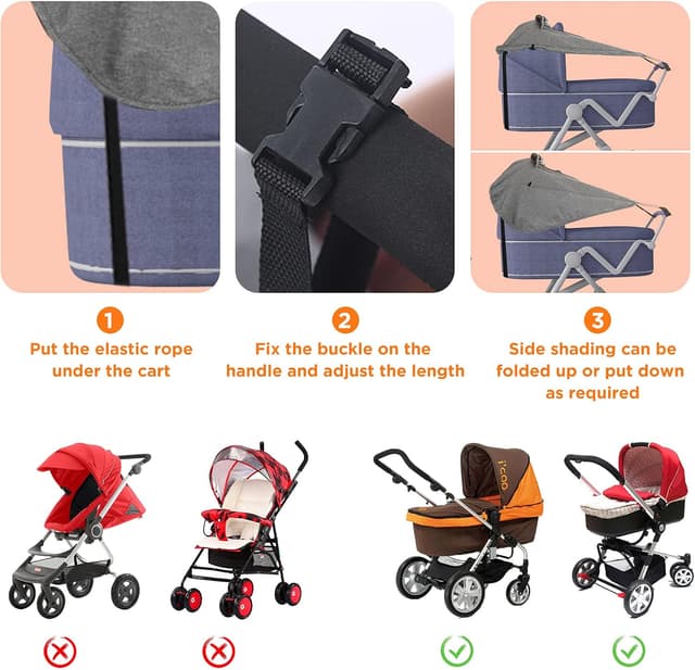 Detalle de GeeRic Pare-soleil de poussette bébé UPF50+ (gris) pour protection solaire