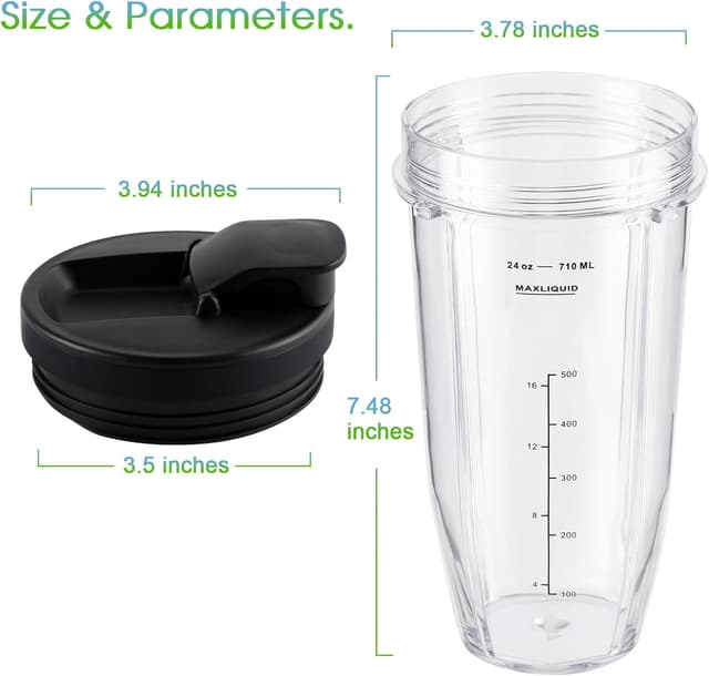 Detalle 2 de Ninja Blender Cups Replacement 24oz (3-Pack) with To-Go Lids for Ninja BN401, BL450 & More