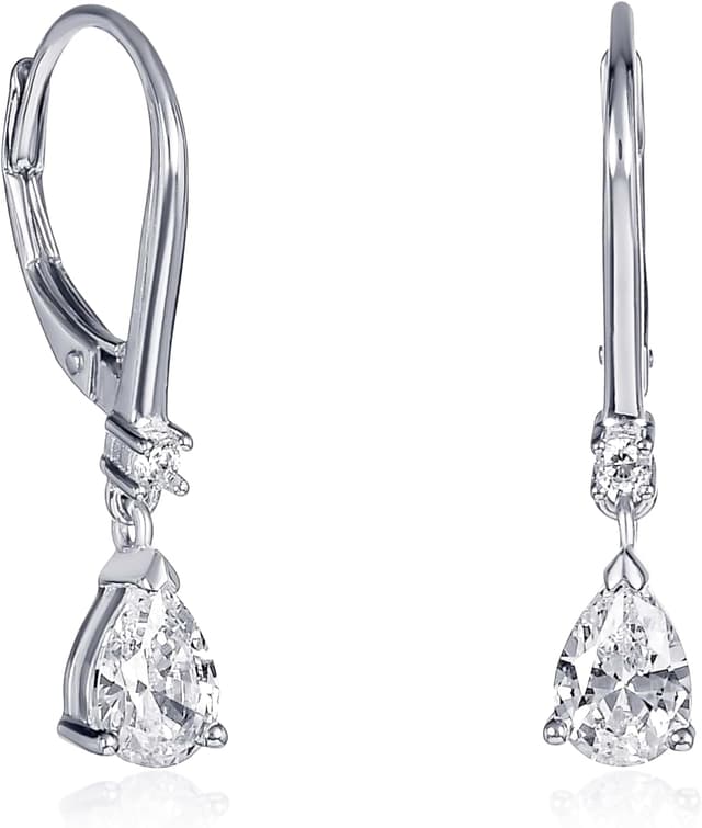 Detalle de Diamond Treats boucles d’oreilles pendantes en argent sterling 925 goutte serties de zircons (pierres bleues, rouges, vertes ou blanches)