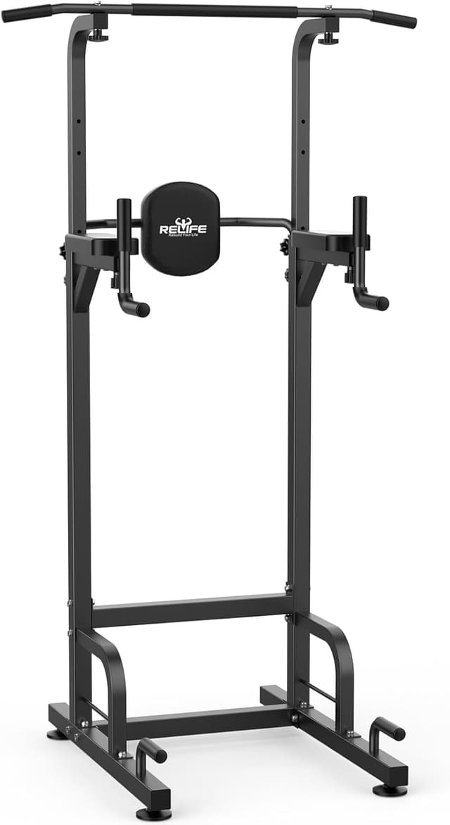 Detalle de RELIFE REBUILD YOUR LIFE Power Tower Klimmzüge & Dips – höhenverstellbare Multifunktions-Kraftstation (Grau) bis 180 kg