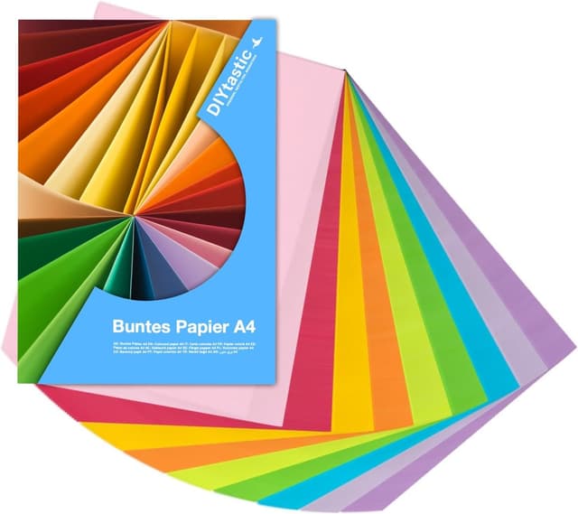Detalle de DIYtastic 100x buntes Papier (140 g/m²) für Drucker & Basteln – Tonpapier in Farben