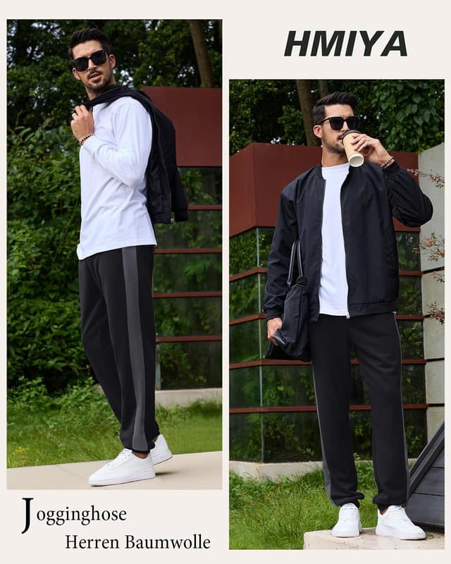 Detalle de HMIYA Jogginghose Herren aus Baumwolle mit Taschen und Seitenstreifen – klassische Trainings- & Freizeithose