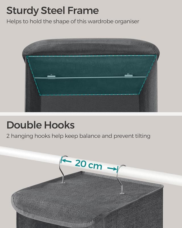 Thumbnail 6 de SONGMICS RCH005G02 wardrobe organiser set of 2, foldable with bamboo hooks