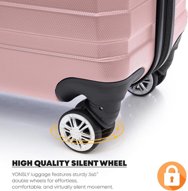 Detalle de YONSLY Reisekoffer Trolley mit 4 Rollen, Zahlenschloss und ABS-Hartschale (M, Roségold)