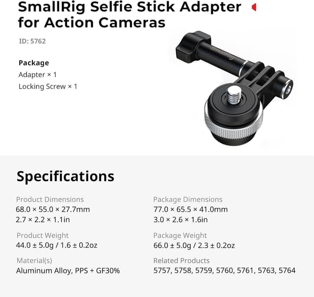 Thumbnail 5 de SMALLRIG Selfie Stick Adapter 5762 für 1/4-Zoll