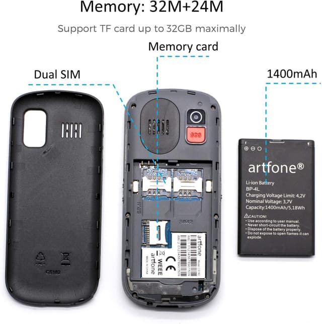 Detalle 1 de artfone CS182 Seniorenhandy 1,8 Zoll