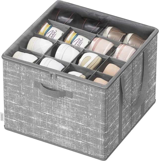 Detalle de SONGMICS Scatola organizer per scarpe fino a 16 paia LSP601G01 con coperchio trasparente grigio giunco