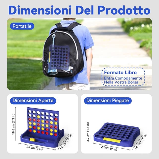Detalle 2 de Pup Go 4 in Linea (Blu) – gioco di strategia da tavolo classico 2 giocatori, pieghevole e portatile