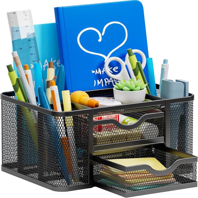 Detalle de Marbrasse Organizer Scrivania in rete con portapenne e 3 scomparti (blu)