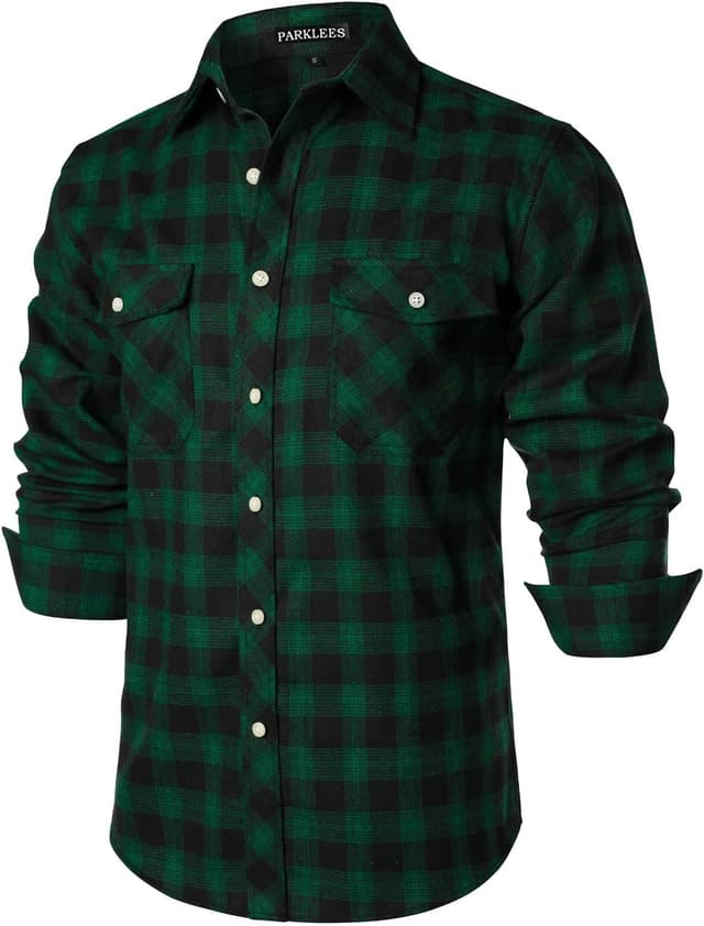 Thumbnail 6 de PARKLEES Men’s Casual Regular Fit Checked Flannel Button-Up Shirt with Pockets
