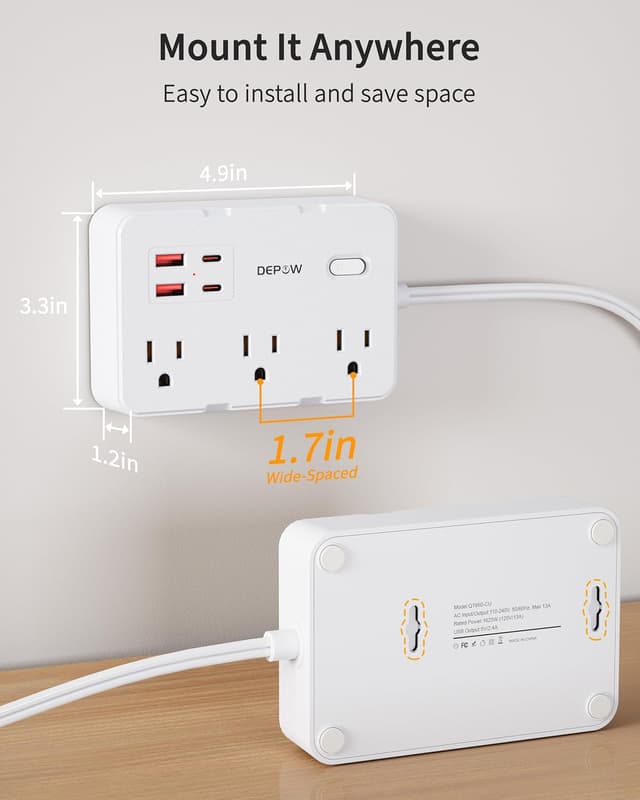 Thumbnail 6 de DEPOW 2 Prong to 3 Prong Adapter Power Strip