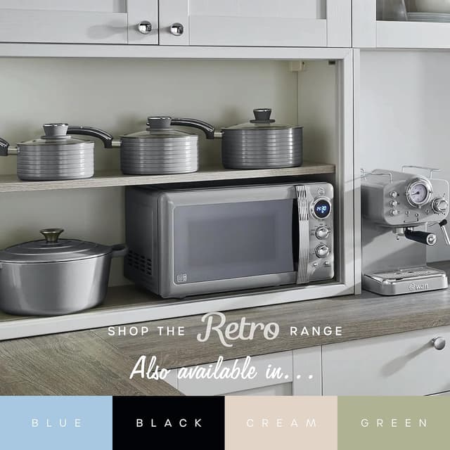 Detalle de Swan Retro LED Digital Microwave Grey, 20L (800W) with Defrost Setting, SM22030LGRN