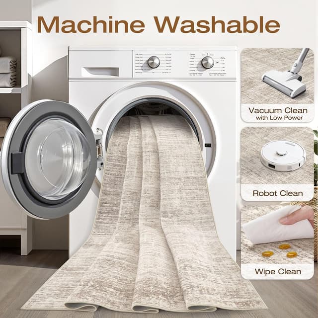 Detalle 2 de 8x10 Washable Neutral Brown Area Rug