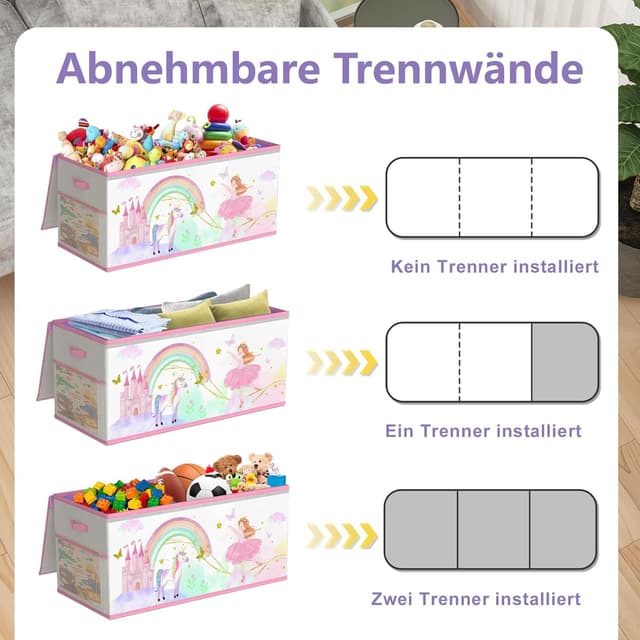 Detalle de Extra Groß Aufbewahrungsbox Spielzeugkiste mit Deckel (faltbar) – Beige & Lila