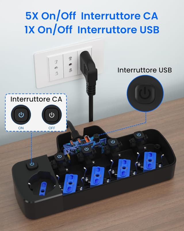 Detalle 2 de Ciabatta elettrica multipresa 5 posti