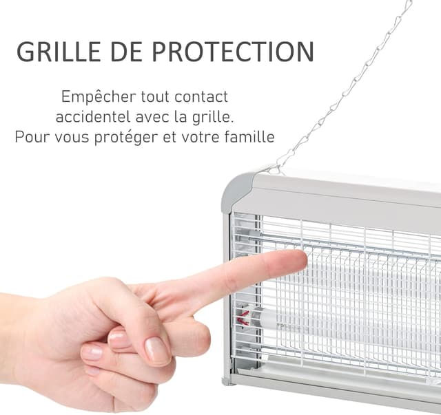Detalle 2 de Outsunny Lampe Anti-Moustique électrique UV 30 W – piège à insectes pour intérieur et extérieur, portée annoncée 60 m² (gris)