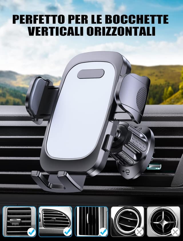 Detalle de Mohard Porta Cellulare Auto per bocchetta d’aria rotante 360° con ventosa gel e braccio estensibile (4–7")