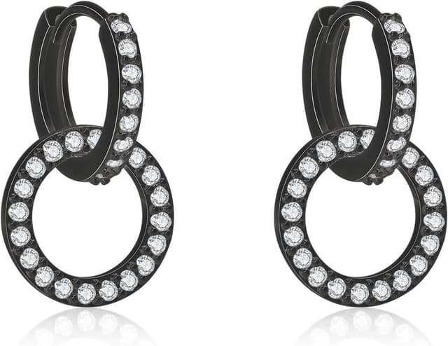 Detalle 2 de Fcebsty Ohrringe aus Sterlingsilber 925 mit doppelter Creolen-Optik und Zirkonia für Mädchen