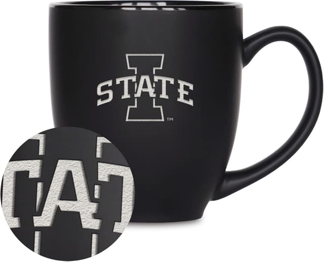 Detalle de Rico Industries NCAA Standard 15oz Laser-Engraved Matte Black Ceramic Bistro Mug