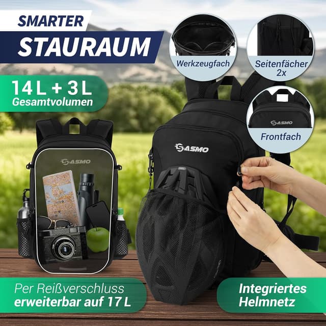 Detalle de SASMO Fahrradrucksack 14+3 l mit Thermofach, Helmnetz und Regenschutz