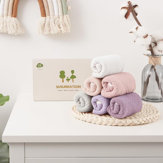 Detalle de Susurration Baby Dreieckstuch als Lätzchen aus Musselin – wasserabweisend, verstellbar