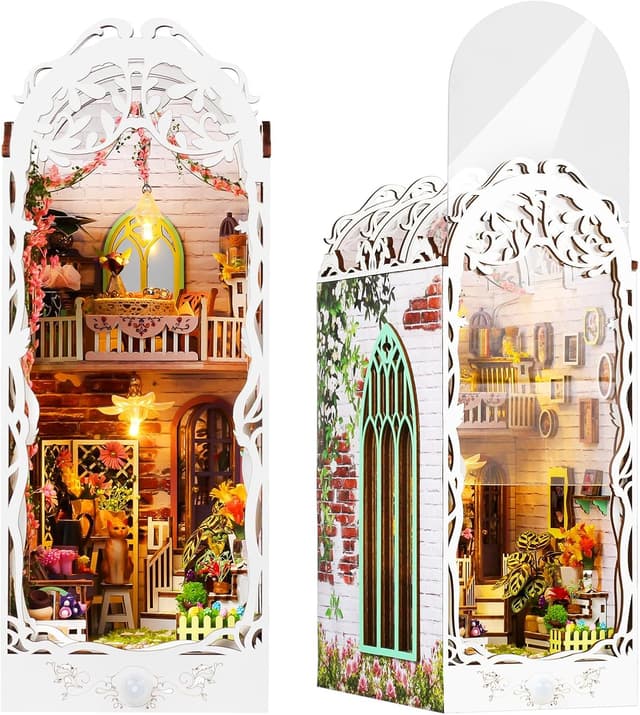 Detalle de Lycidae DIY Book Nook Kit – Miniatur-Holzhaus mit LED für den Bücherregal, 3D-Puzzle (für Erwachsene ab 14 Jahren)