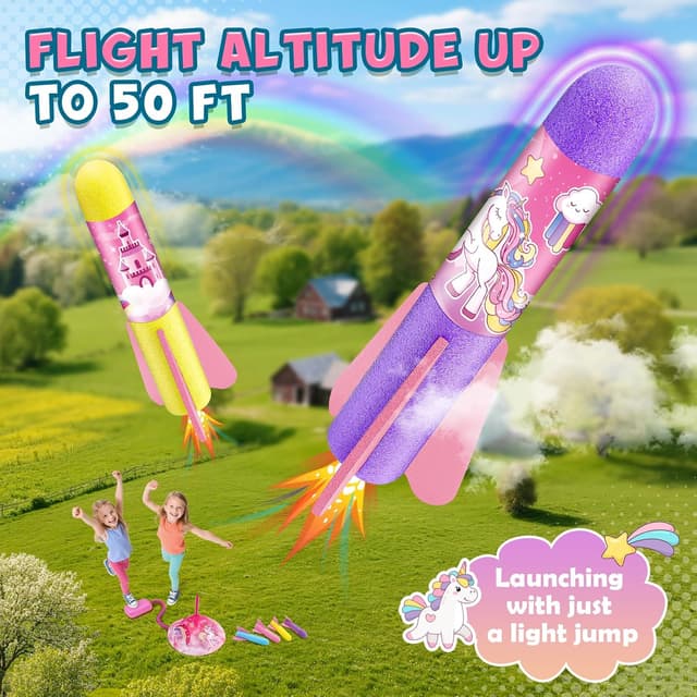 Detalle 2 de Anginne Unicorn Jump Rocket Toy (8 foam rockets) outdoor air blaster for kids aged 3–12