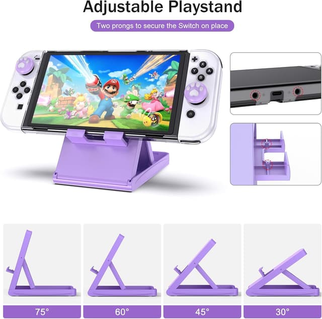 Detalle de Younik Switch OLED Accessories Bundle (17-in-1 kit) with carry case, stand, screen protectors and J-Con covers