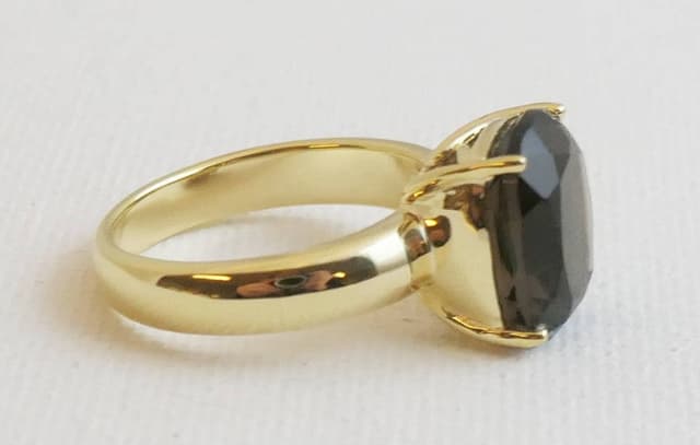 Detalle de Rauchquarz 10x12 mm vergoldeter Sterling-Silberring (925) mit Kissen-Schliff – Größe US 6 / Ø 16,5 mm