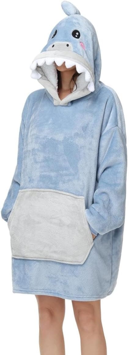 Detalle de chuangminghangqi Unisex Kuscheldecke als Hoodie mit Ärmeln und Kapuze – große Tier-Optik für Winter & Sofa