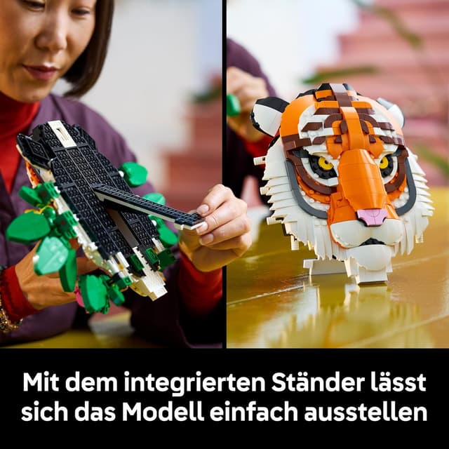 Detalle de LEGO Fauna Collection Tiger 31217 – 3D Tiergemälde aus Steinen mit Blumen (DIY Deko Set)
