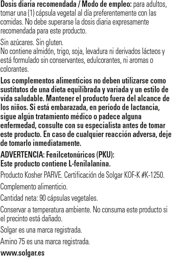 Thumbnail 1 de Solgar Amino 75 🌱 Aminoácidos Esenciales, 90 Cápsulas Vegetales
