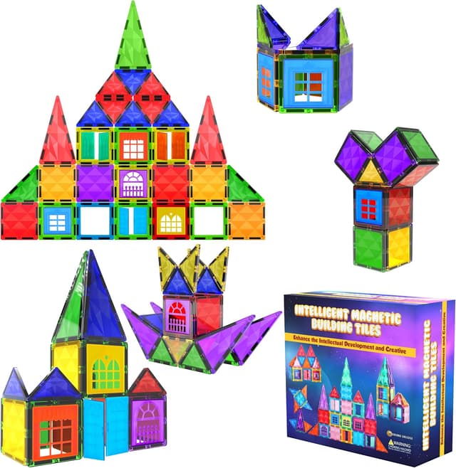 Detalle de Gioco di Blocchi di Costruzione Magnetici con tessere magnetiche STEM Montessori, 42 pezzi (3+ anni)