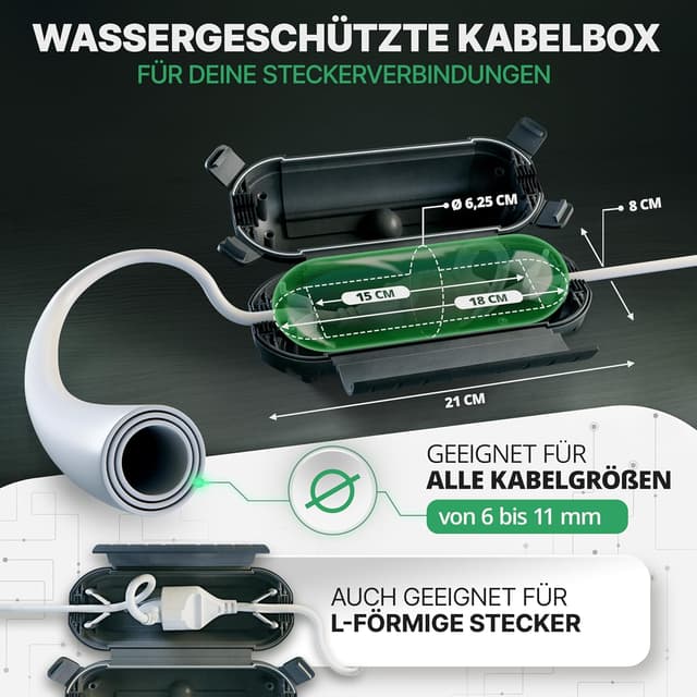 Detalle 2 de Adlerfokus Kabelbox wasserdicht IP44 „Safe Box“ (2 Stück) – Outdoor-Sicherheitsbox für Steckverbindungen