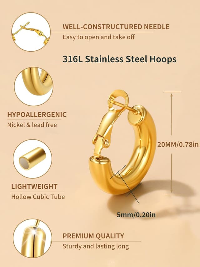 Detalle de FindChic Créoles en acier inoxydable pour femme (diamètres 20 à 80 mm) – boucles huggie argenté, doré ou noir