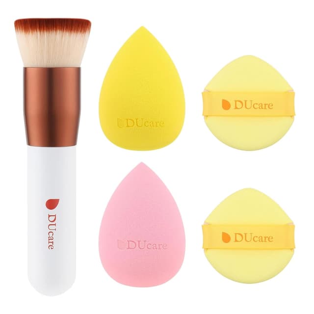 Detalle de DUcare Make-up-Schwamm & Foundation-Pinsel: Kabuki Flat-Top für cremige, pudrige oder flüssige Base
