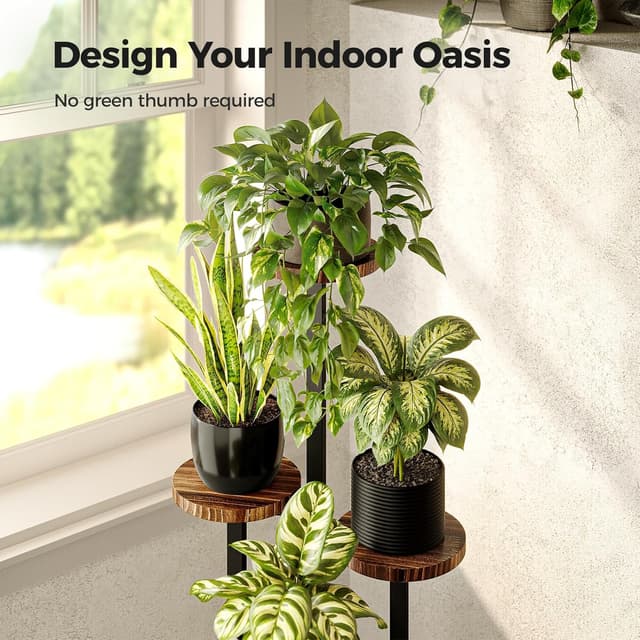 Detalle 2 de Bamworld 4-Tier Corner Plant Stand with Wood Trays and Metal Brackets