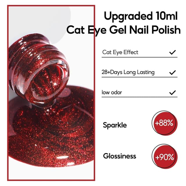 Thumbnail 6 de PEACECOLOR 6-tlg. UV Cat-Eye Nagellack-Set (rot) mit Magnet, UV/LED-Härtung, DIY zu Hause (6×10 ml)