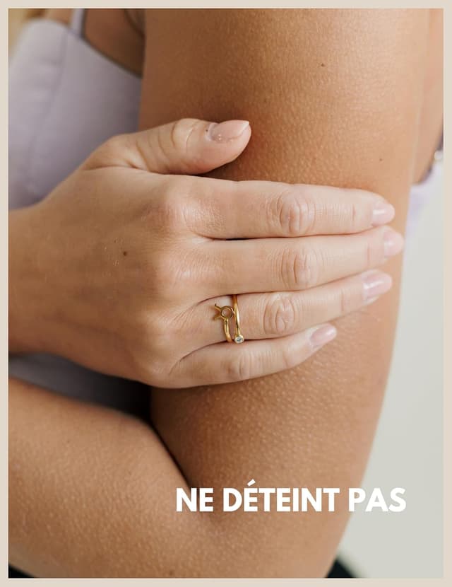 Detalle de GD GOOD.designs EST. 2015 Bague du zodiaque plaquée or 18K en acier inoxydable 316L – ajustable (taille 52 à 60) et imperméable