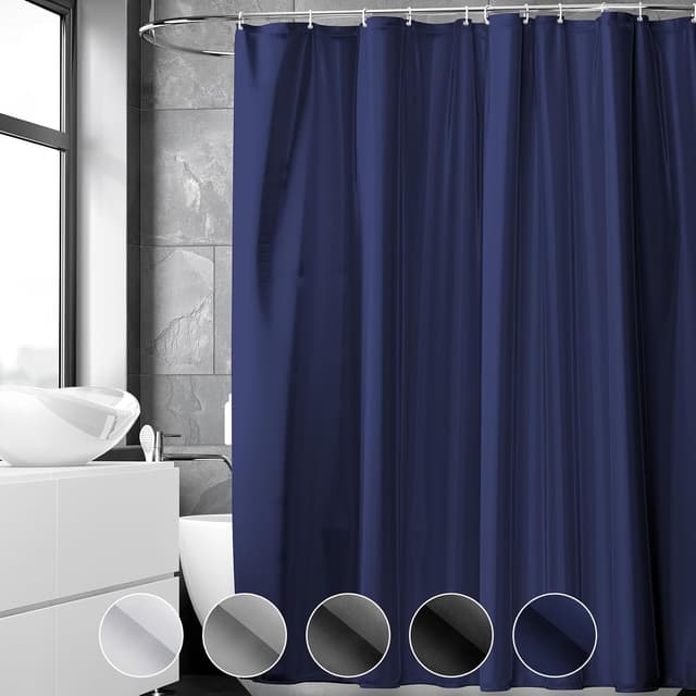 Detalle de REDKEY Duschvorhang 120x180 cm (Anti-Schimmel) mit 8 Haken, waschbar, wasserabweisend – Dunkelblau