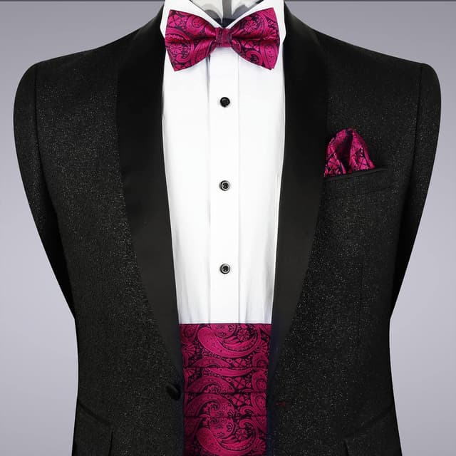 Detalle 2 de Alizeal Men’s Solid Pre-tied Party Adjustable Bow Tie, Cummerbund & Pocket Square Gift Set