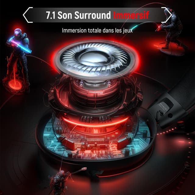 Detalle 1 de Ozeino OW310 Casque Gaming sans Fil 7.1