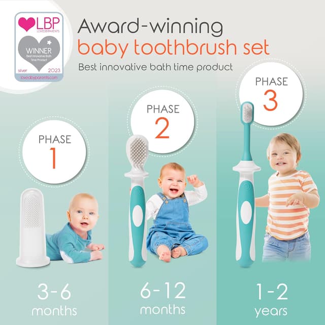 Detalle 2 de Cherish Baby Care Baby Toothbrush Set 0–2 Years (BPA-Free, Food-Grade Silicone) – Teal