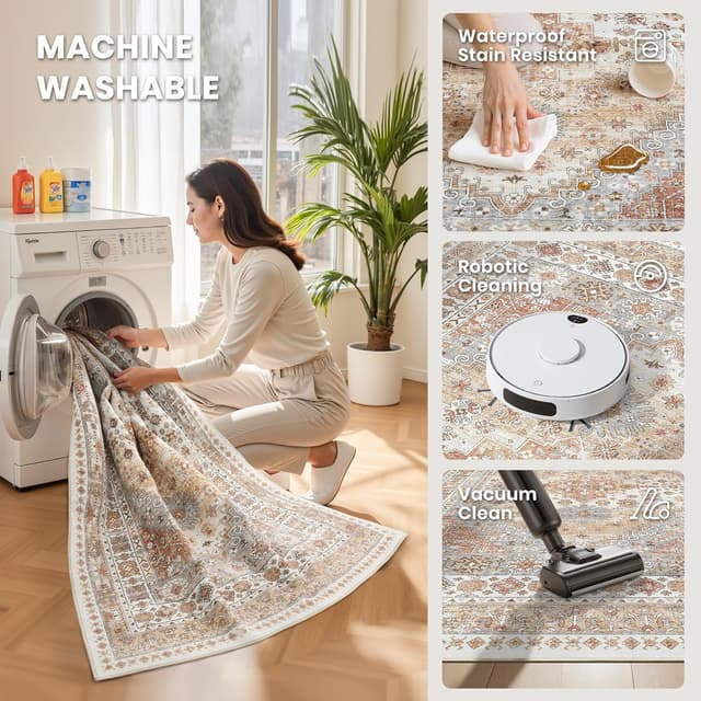 Detalle de zesthome 9x12 Stain Resistant, Washable Area Rug with Non-Slip TPR Backing (Orange)