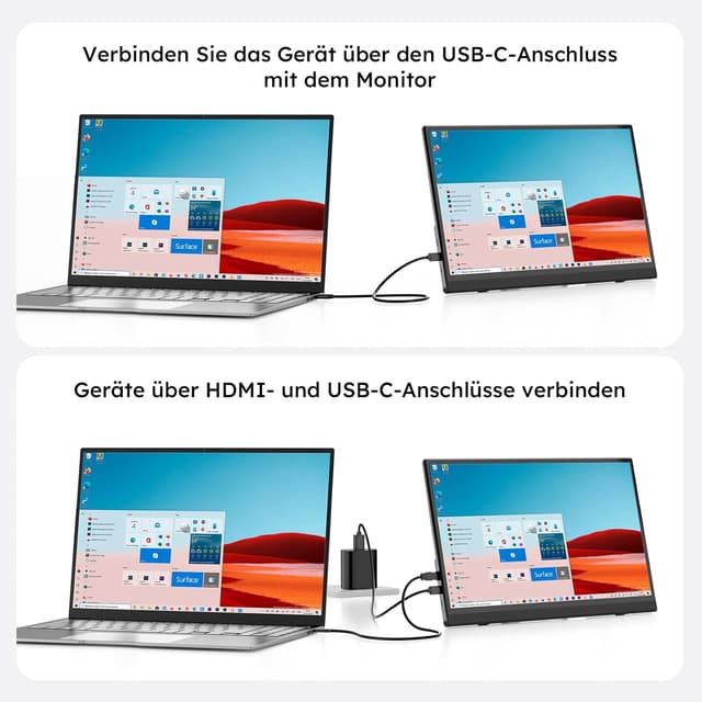 Detalle de Omiodo Tragbarer Monitor 15,6" FHD 1080p IPS – ultradünn mit Ständer, Lautsprechern, VESA und USB-C/HDMI