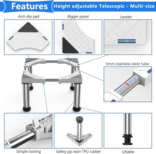 Detalle de DEWEL Untergestell für Kühlschrank-Sockel, höhenverstellbar 28–31 cm (45–67 cm, max. 300 kg)