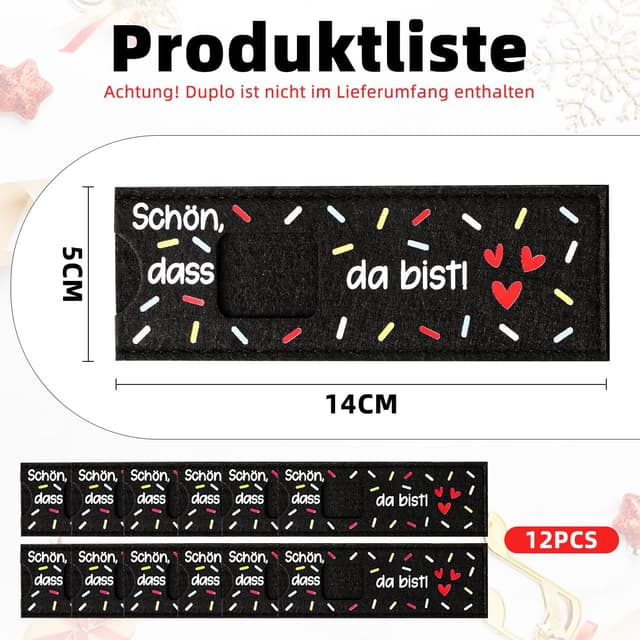 Detalle 2 de Giftota 12er Set Filz-Geschenkhüllen „Schön dass du da bist“ (ohne Schokolade) für Gastgeschenke