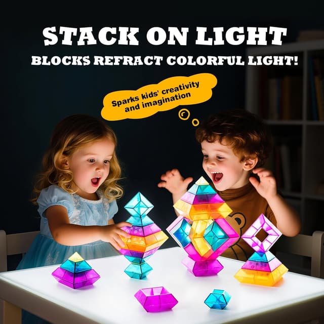 Detalle de MAKE KIDS SMILE BUBBLE FUN 30-Piece Translucent Building Blocks Set (Ages 3–6) for STEM & Light Tables