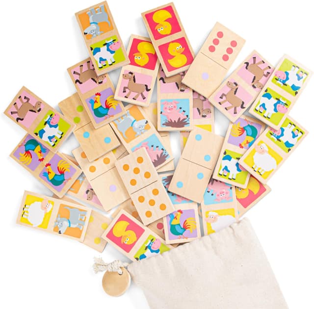 Detalle de Woet New Classic Toys 10835 Domino-Spiel „Farm Life“ (Holz)